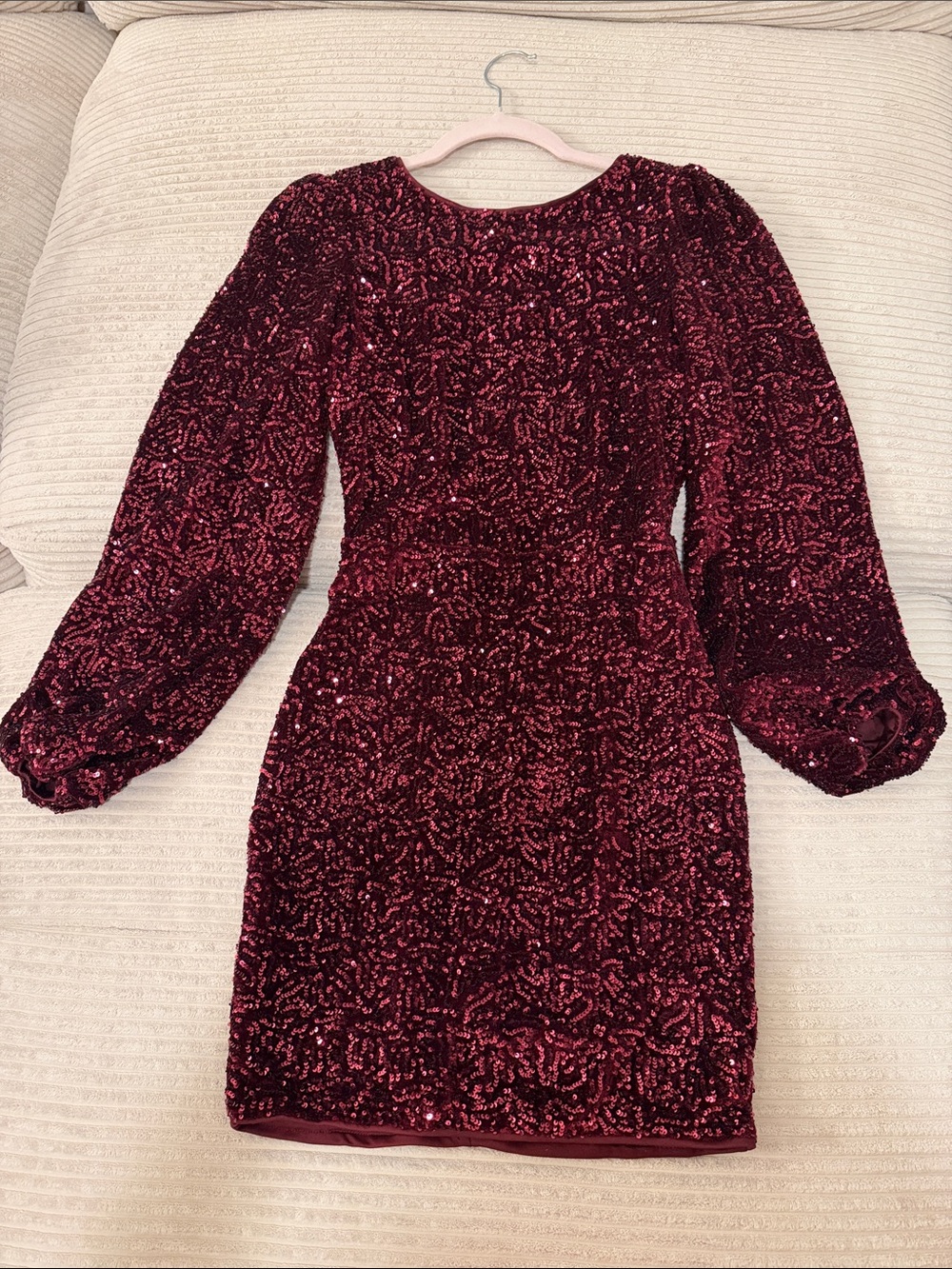 Altar'd State Burgundy Sequin Long-Sleeve Mini Dress